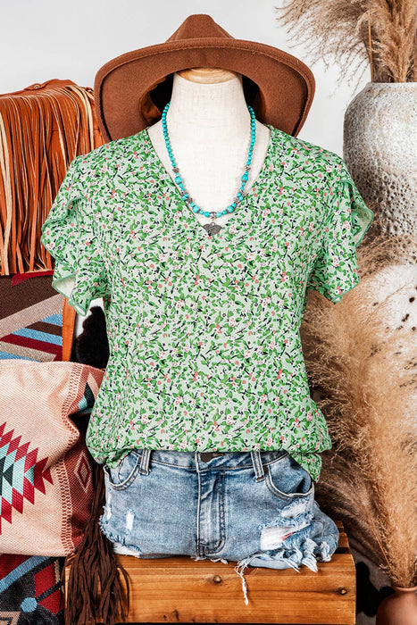 Boho Floral V Neck Short Sleeve Blouse | S-XL