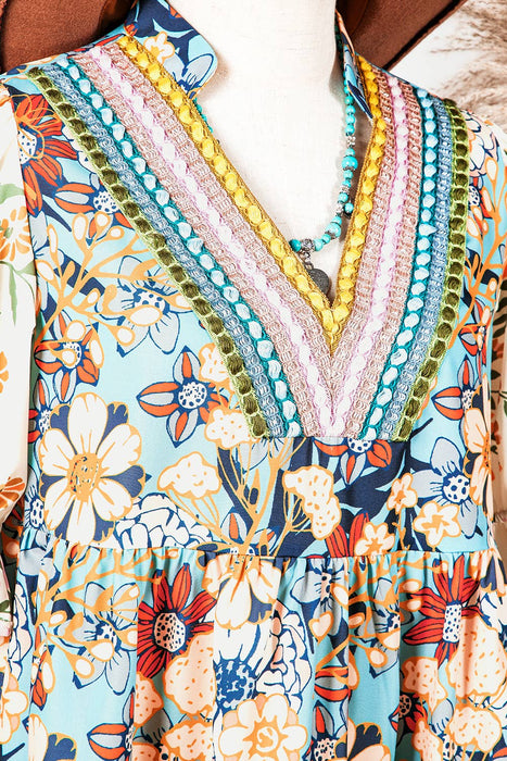 Boho Floral Crochet Patchwork Loose Mini Dress | S-XL