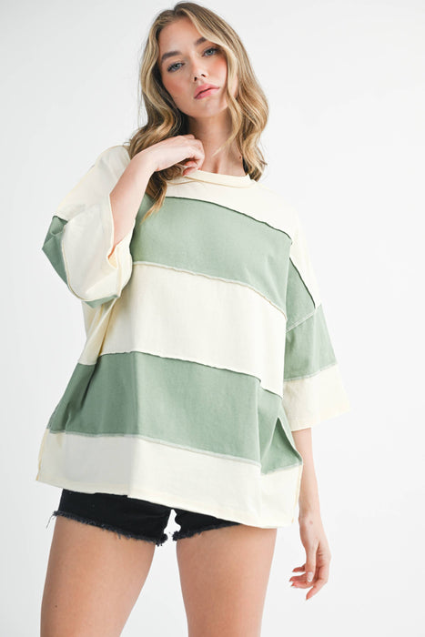 Butter Green Color Block Cotton Top