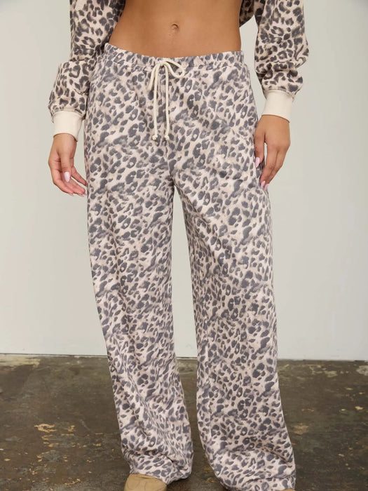 Leopard Drawstring Wide Leg Lounge Pants