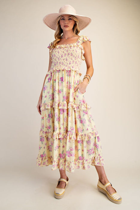 Floral Gauze Tiered Maxi Dress