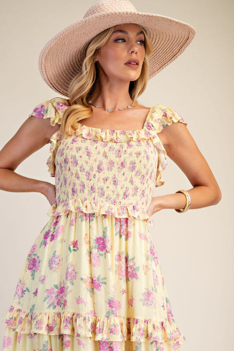 Floral Gauze Tiered Maxi Dress