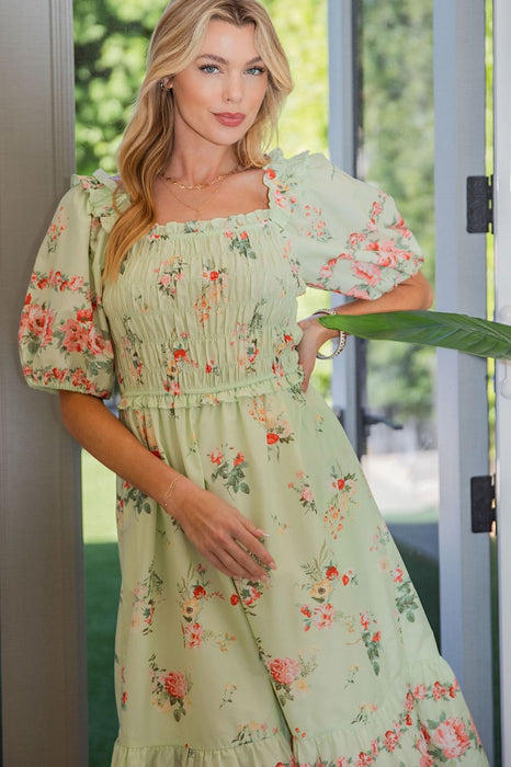 Floral Printed Cotton Poplin Dress