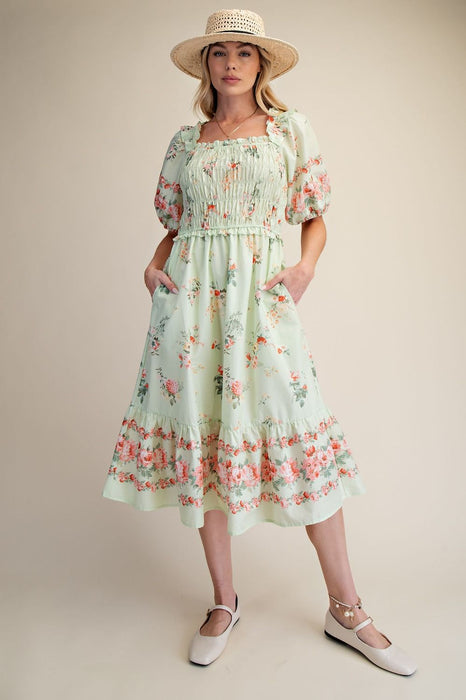 Floral Printed Cotton Poplin Dress
