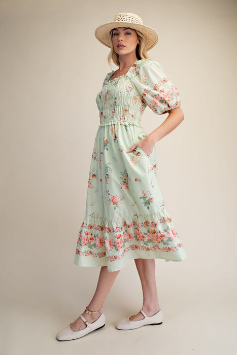 Floral Printed Cotton Poplin Dress
