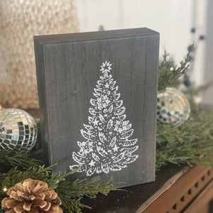 Glitter Spruce Black Wash Christmas Box Sign