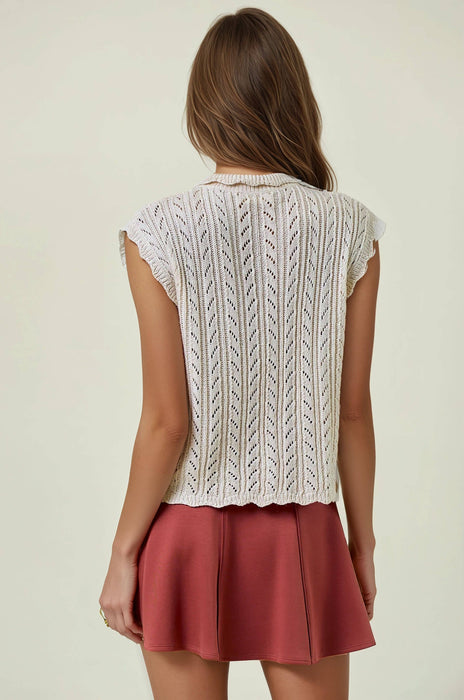 Tie Front Collared Fine Knit Top