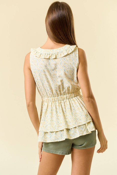 Lemon Sleeveless Elastic Waist Tiered Top