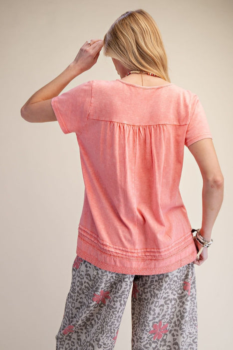 Coral Lace Trim Washed Cotton Top