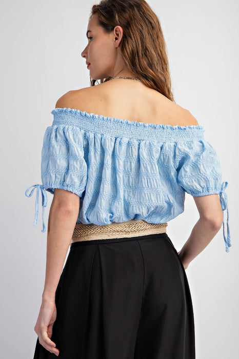 Periwinkle Blue Ruched Off Shoulder Top