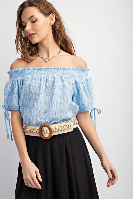 Periwinkle Blue Ruched Off Shoulder Top