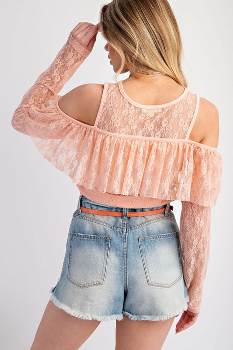 Peach Cold Shoulder Lace Top