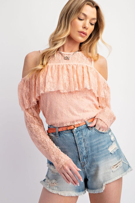 Peach Cold Shoulder Lace Top