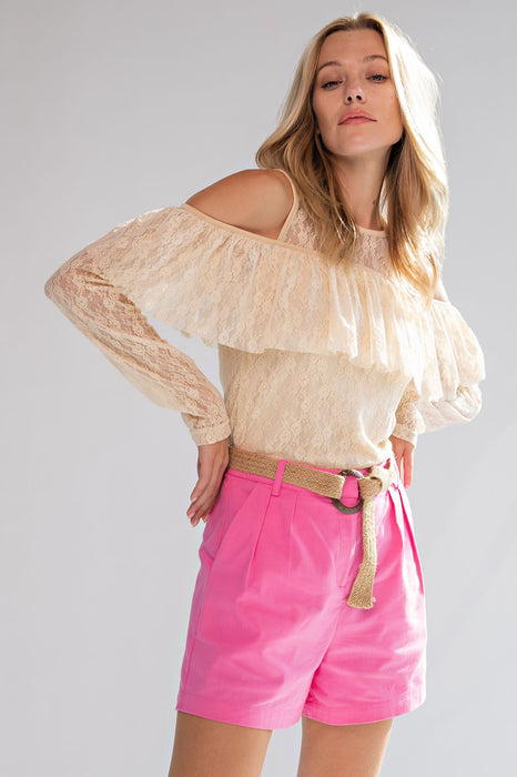 Tan Cold Shoulder Lace Top