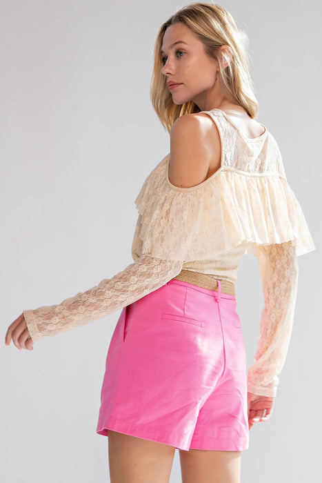 Tan Cold Shoulder Lace Top