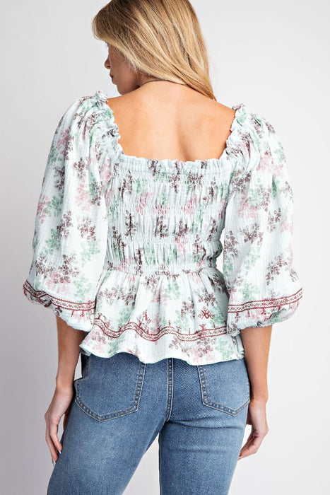 Floral Print Cotton Gauze Woven Top