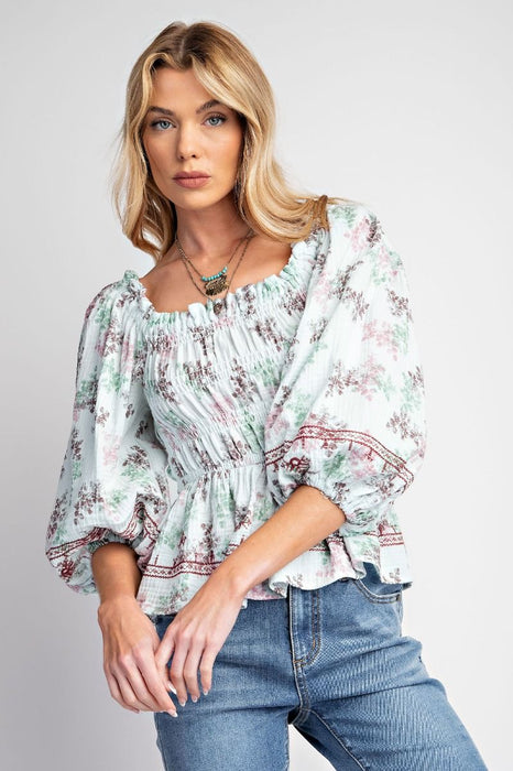 Floral Print Cotton Gauze Woven Top