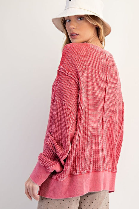 Boho Red Mineral Washed Oversized Thermal Top