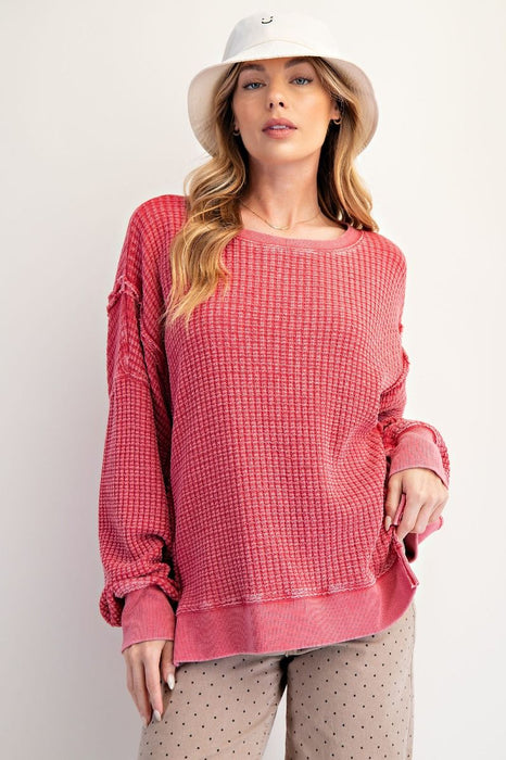 Boho Red Mineral Washed Oversized Thermal Top