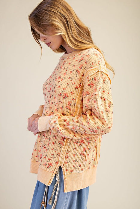 Floral Printed Mineral Washed Oversized Thermal Top