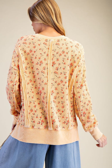 Floral Printed Mineral Washed Oversized Thermal Top