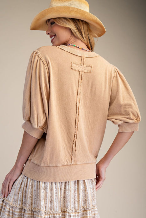 Almond Relaxed Washed Knit Top