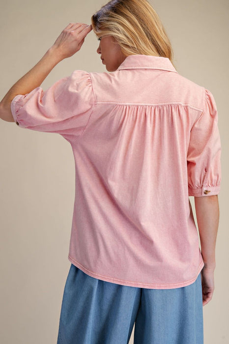 Pink Pintucked Washed Cotton Shirt Top