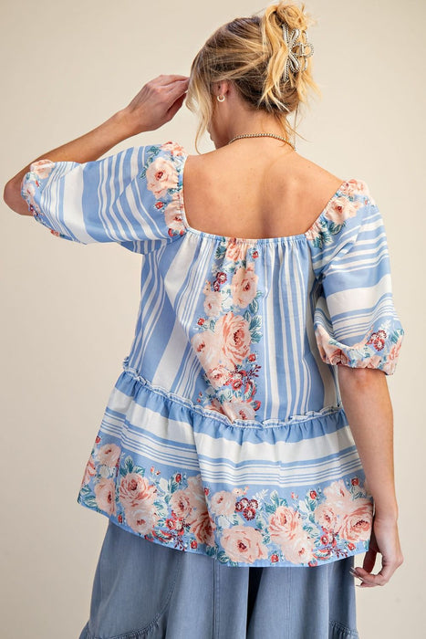Border Printed Voile Blouse