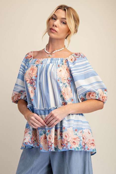 Border Printed Voile Blouse