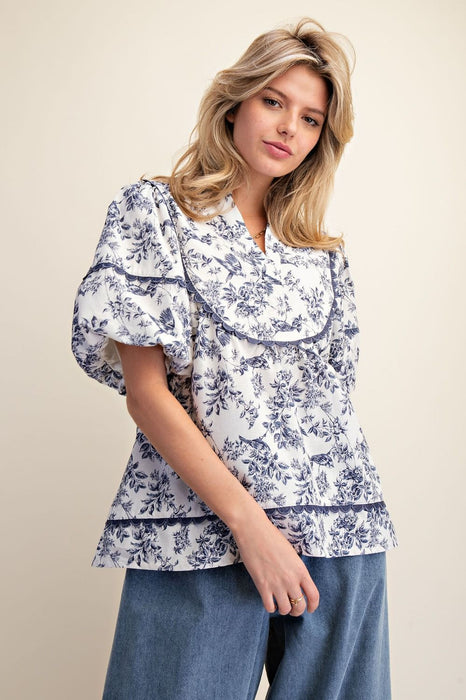 Floral Printed Cotton/ Linen Top Bridgeton Inspired