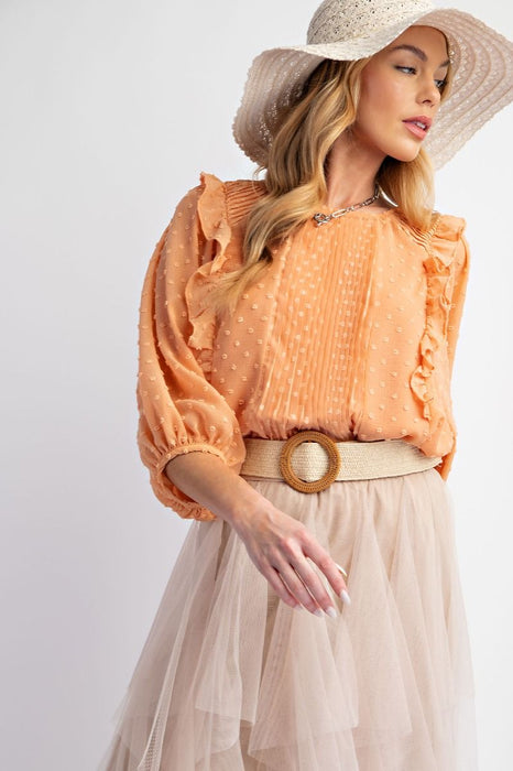 Tangerine Pompom Chiffon Blouse
