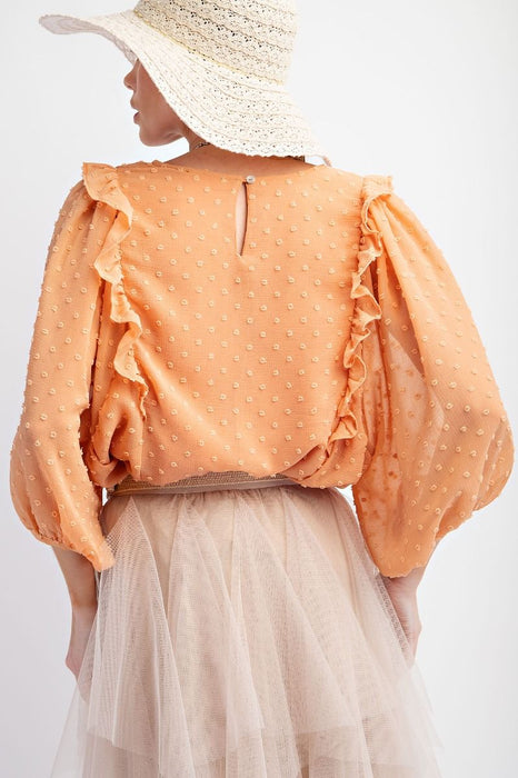 Tangerine Pompom Chiffon Blouse