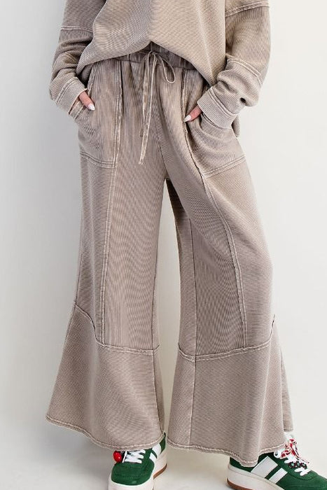 Light Mocha Mineral Washed Bell Bottom Pants