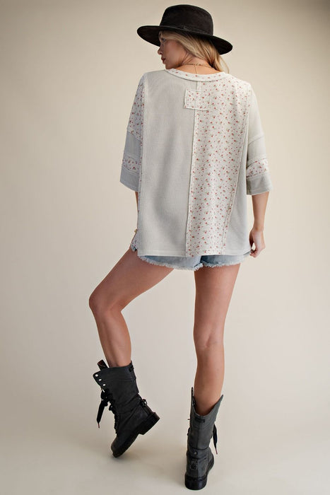 Printed Thermal Washed Henley Top