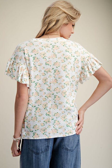 Flower Print Washed Top