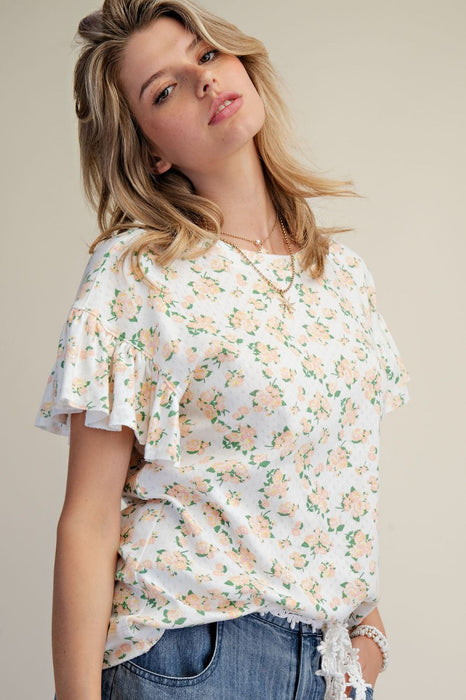 Flower Print Washed Top