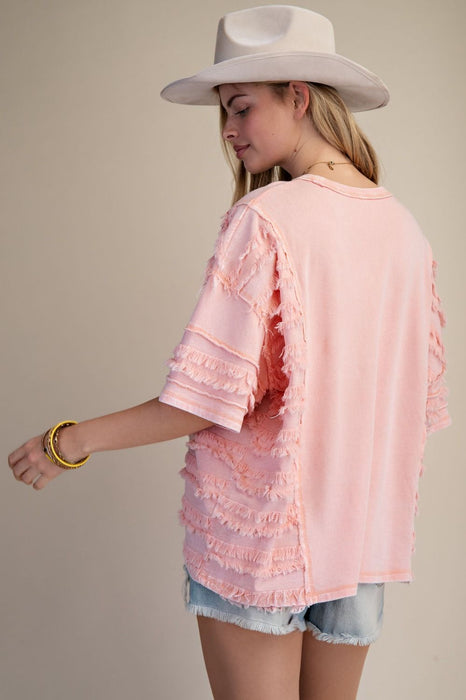 Coral Fray Contrast w/ Washed Terry Pullover