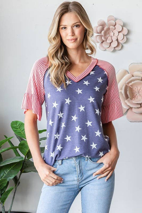 Star Ruffle Short Sleeve Top | S-3XL