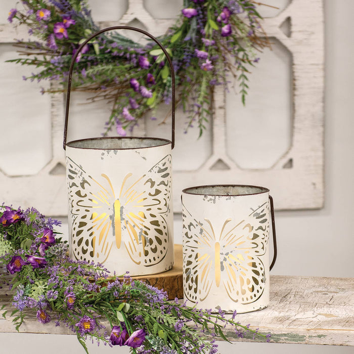Butterfly Cutout White Metal Buckets