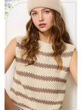 Tan & Cream Chunky Striped Sleeveless Sweater Top