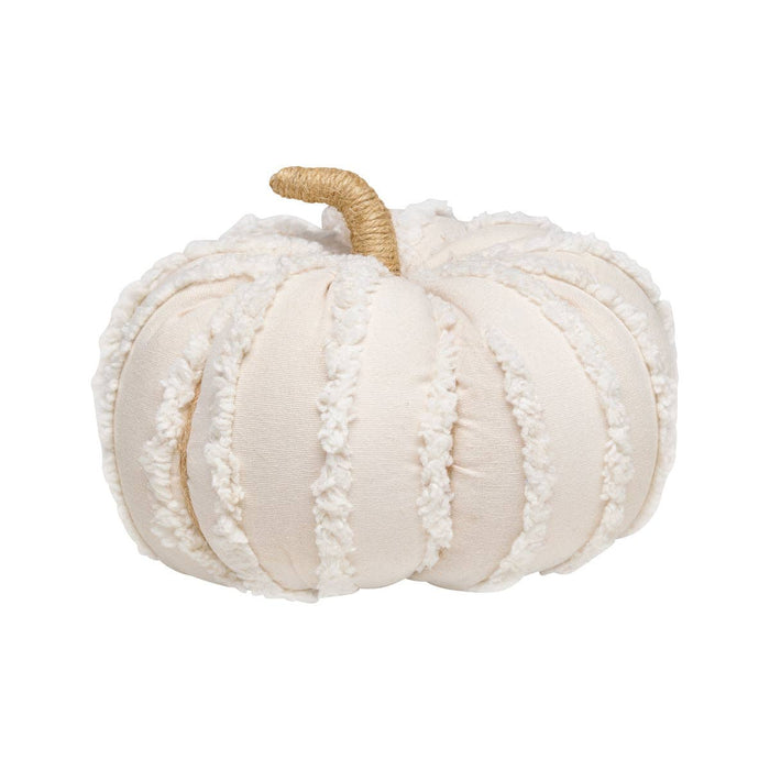 Lrg. White Fuzzy Stripes Fabric Pumpkin
