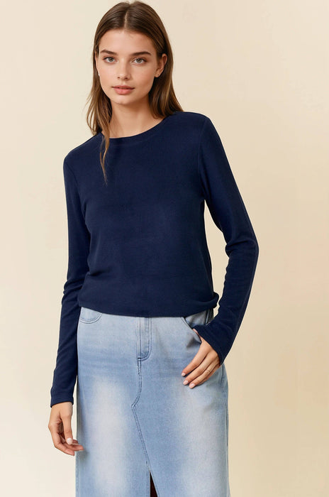 Navy Blue Round Neck Soft Knit Top