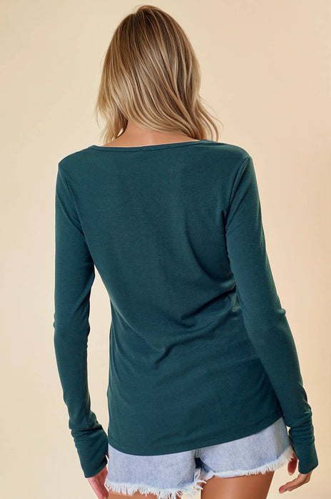 Hunter Green Henley Knit Top