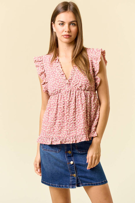 Puffy Floral Ruffled Babydoll Top