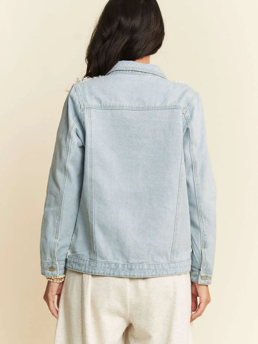 Lace Chest Pocket Button Down Denim Jacket