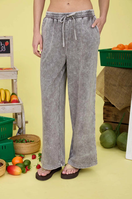 Charcoal Washed Wide Leg Drawstring Lounge Pants