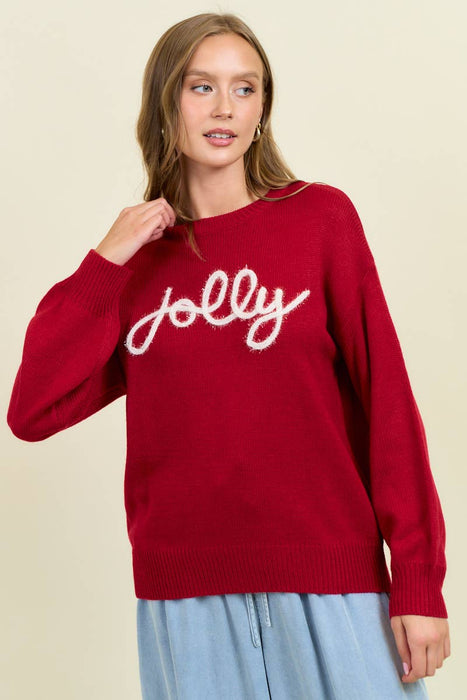 Red Jolly Metallic Embroidered Sweater