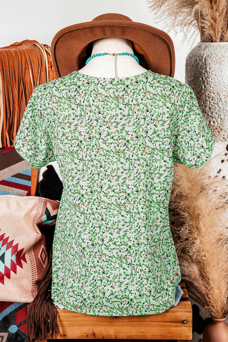 Boho Floral V Neck Short Sleeve Blouse | S-XL