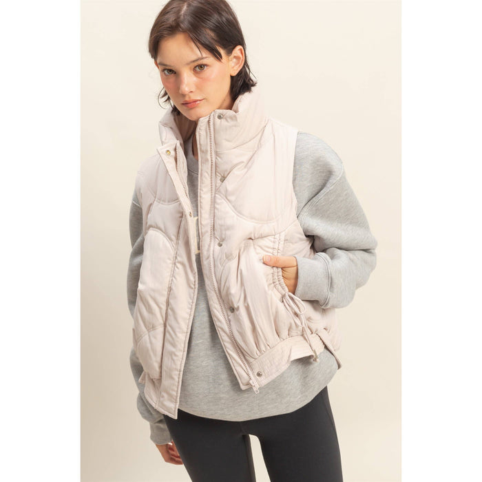 Ecru High Neck Quilting Puffer Vest