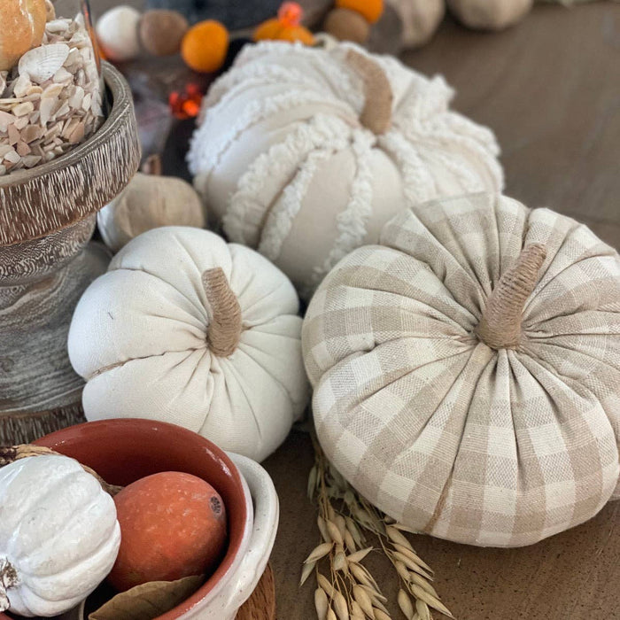 Lrg. White Fuzzy Stripes Fabric Pumpkin